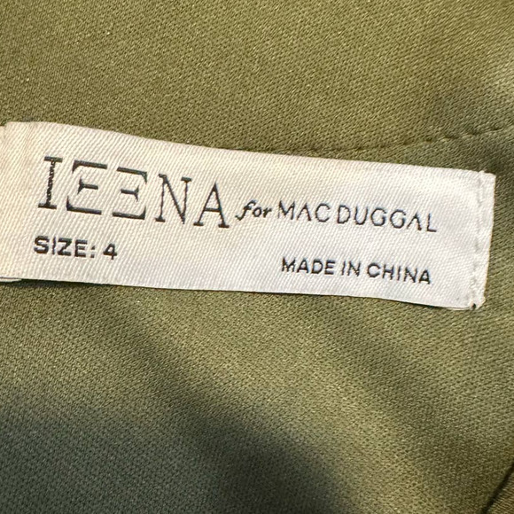 IEENA for MAC DUGGAL $378 Flounce Sleeve Midi Dress Olive Size 4 - Picture 12 of 12